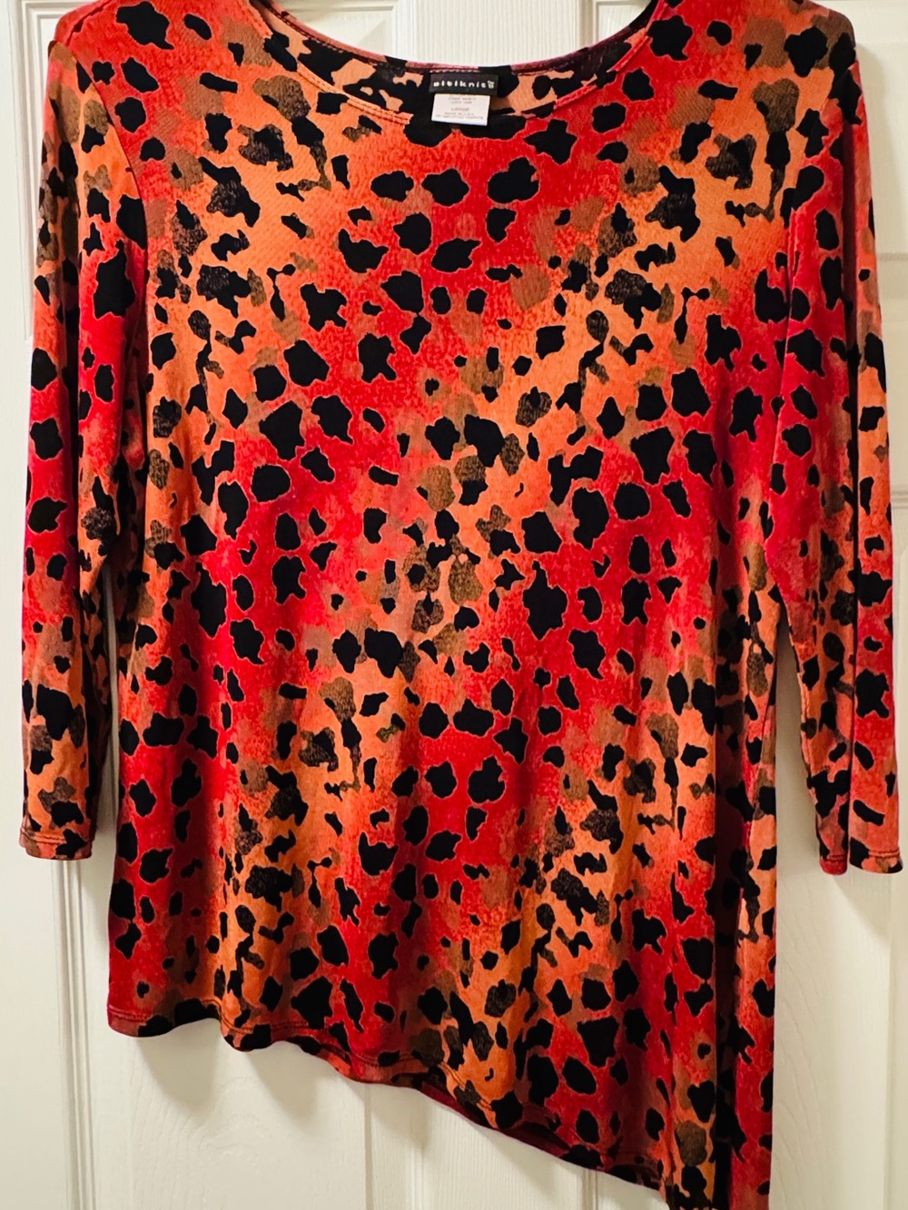 Ellen Tracy Red Orange Animal-Print Long Sleeve Tee